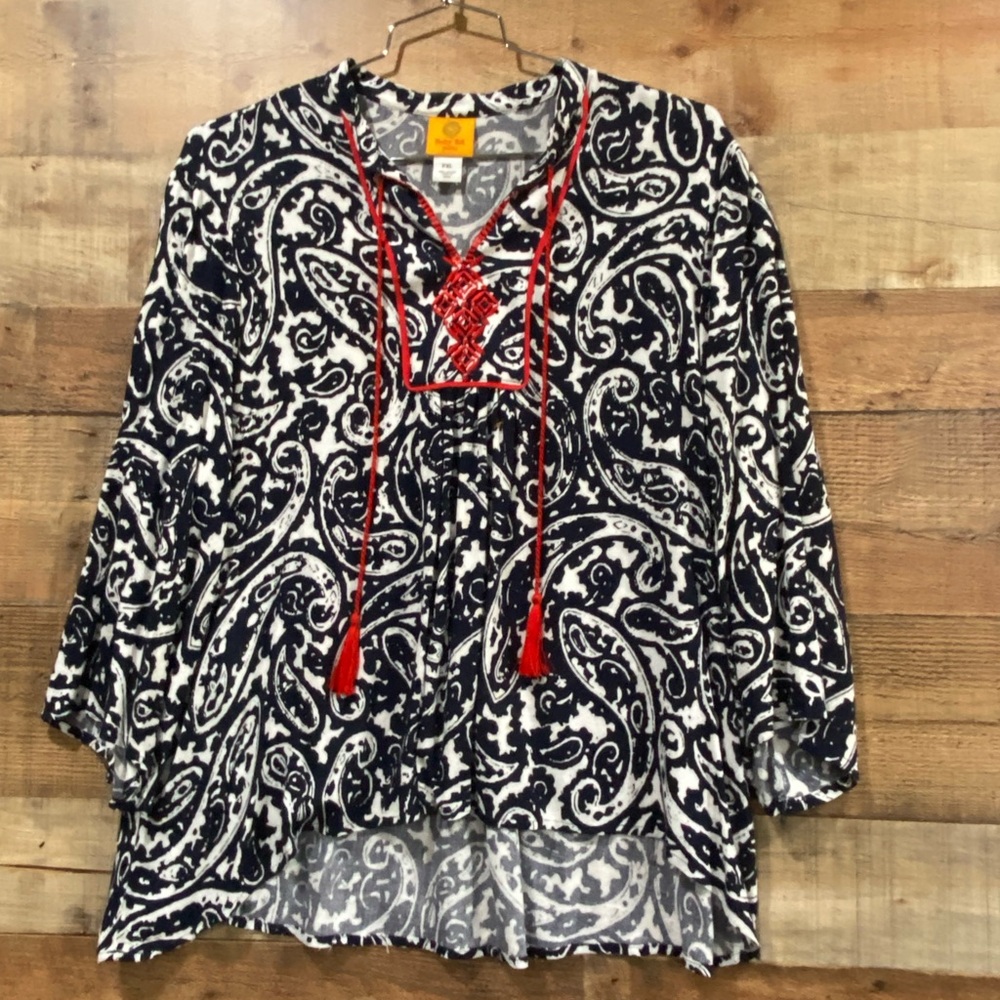Ruby Rd Peasant Top Red, black and White Size Petite XL